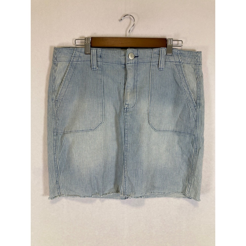 Workwear Seven7 Women 8 Blue Hickory Stripe Utility Raw Hem Pinstripe Mini Skirt
